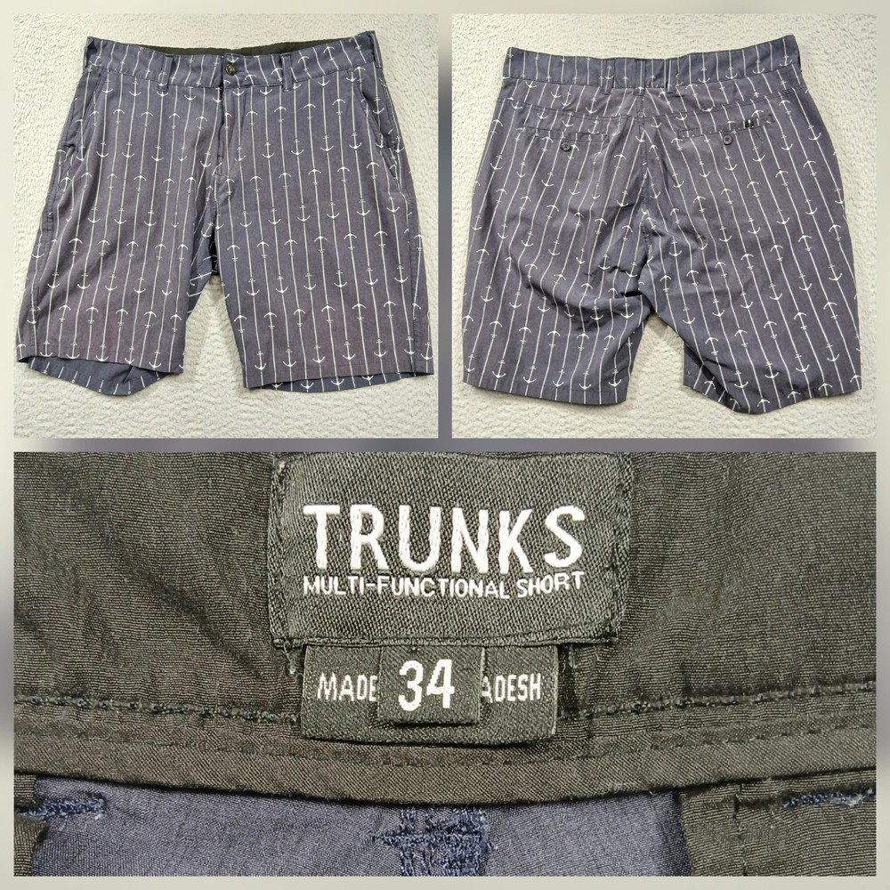Trunks‎ Anchor Print Shorts Mens 34 Blue Nautical Casual